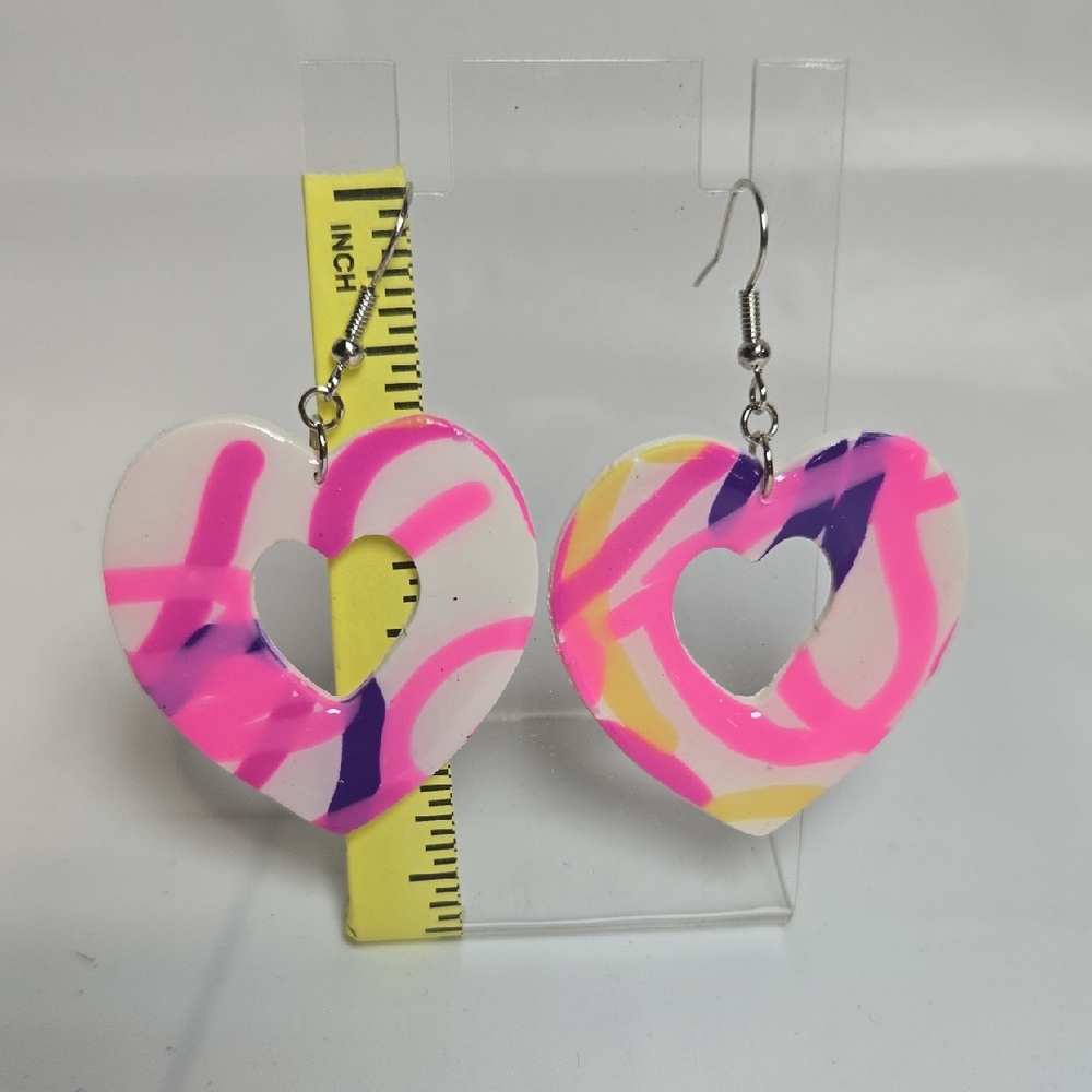 #197- Heart-Shaped Pink and Purple Earrings